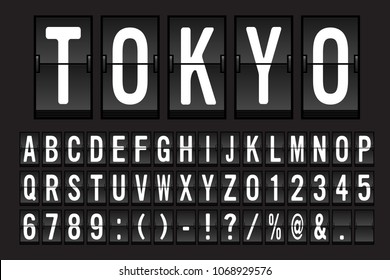 Airport Split-flap Display Board Panel Font - White Font on Dark Background Vector Illustration