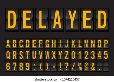 Airport Split-flap Display Board Panel Font - Yellow Font on Dark Background Vector Illustration