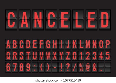 Airport Split-flap Display Board Panel Font - Red Font on Dark Background Vector Illustration