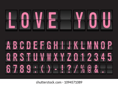 Airport Split-flap Display Board Panel Font - Pink Font on Dark Background Vector Illustration