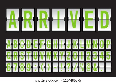 Airport Split-flap Display Board Panel Font - Green Font on White Background Vector Illustration