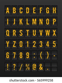 Airport Split-flap Display Board Panel Font - Yellow/Orange Font on Dark Background Vector Illustration