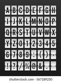 Airport Split-flap Display Board Panel Font - Black Font on White Background Vector Illustration