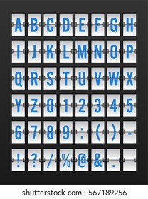 Airport Split-flap Display Board Panel Font - Blue Font on White Background Vector Illustration
