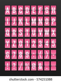 Airport Split-flap Display Board Panel Font - White Font on Pink Background Vector Illustration