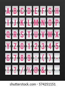 Airport Split-flap Display Board Panel Font - Pink Font on White Background Vector Illustration