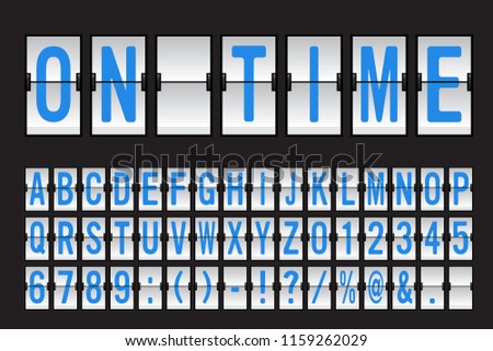 Airport Split-flap Display Board Panel Font - Blue Font on White Background Vector Illustration