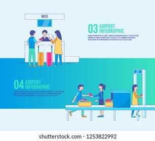 Airport step infographic travel vector. immigration, transport, check in airport.