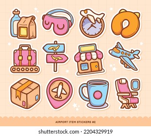 Airport Stickers Doodle Color Vector Collection 