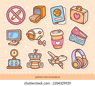 Airport Stickers Doodle Color Vector Collection 