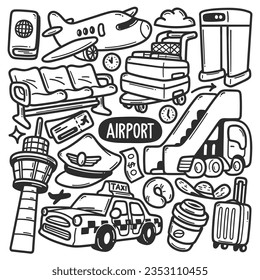 Airport Stickers Hand Drawn Doodle Coloring Vector