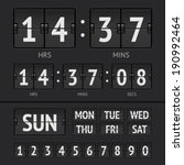 Airport style countdown timer. Vector Analog clock counter. Black flip week board calendar and timer