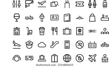 Airport symbols icons High-Quality Vector Icons Collection with Editable Stroke. Ideal for Professional and Creative Projects.