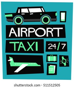 Airport Taxi 24/7 (Flat Style Vector Illustration Poster Design)