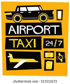 Airport Taxi 24/7 (Flat Style Vector Illustration Poster Design)