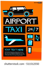 Airport Taxi 24/7 With Text Box (Flat Style Vector Illustration Poster Design)