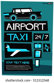 Airport Taxi 24/7 With Text Box (Flat Style Vector Illustration Poster Design)