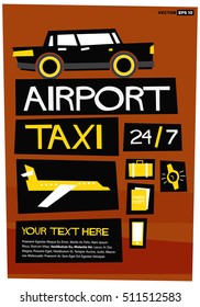 Airport Taxi 24/7 With Text Box (Flat Style Vector Illustration Poster Design)