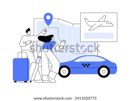 Airport taxi abstract concept vector illustration. Young couple with luggage using airport taxi services, airway transportation, commercial air transport, get to the destination abstract metaphor.