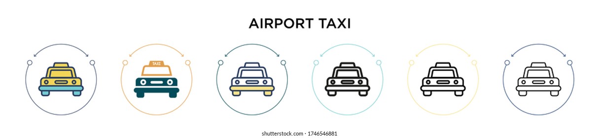 Airport taxi icon in filled, thin line, outline and stroke style. Vector illustration of two colored and black airport taxi vector icons designs can be used for mobile, ui, web