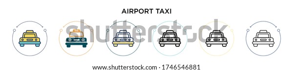 Airport taxi icon\
in filled, thin line, outline and stroke style. Vector illustration\
of two colored and black airport taxi vector icons designs can be\
used for mobile, ui,\
web
