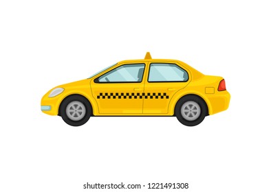 Airport taxi service. Classic yellow cab. Public transport. Flat vector element for banner or mobile application