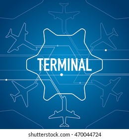 Airport terminal, airplanes white lines, vector design background, abstract aviation blue wallpaper