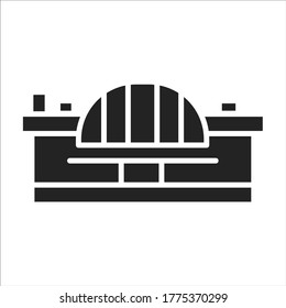 Airport terminal black glyph icon. Building at an airport where passengers are able to get on and off aircraft. Pictogram for web page, mobile app, promo. UI UX GUI design element.