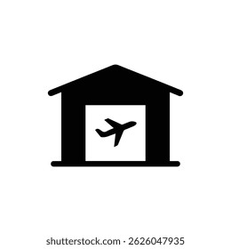 Airport Terminal Building with Airplane Silhouette in Blocky Icon