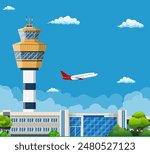 Airport Terminal with Control Tower ,Travel and Tourism Concept , Travel and Tourism Concept