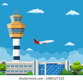 Airport Terminal with Control Tower ,Travel and Tourism Concept , Travel and Tourism Concept