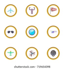Airport terminal icons set. Cartoon style set of 9 airport terminal vector icons for web design