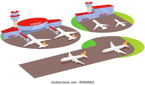 Airport Terminal And Liner. Fun Cartoon Map Elements.