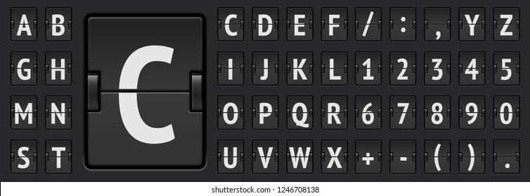Airport terminal mechanical flip scoreboard bold alphabet to display timetable vector illustration