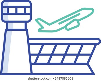 Airport terminal outline color vector illustration