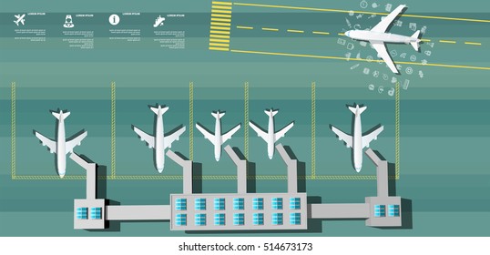 Airport Terminal Top View With Airplanes