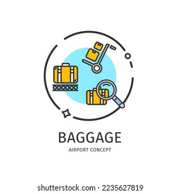 Airport Thin Line Icon Baggage Concept Include of Search Luggage Bag, Suitcase and Cargo. Vector illustration