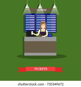 Airport ticket counter concept vector illustration in flat style. Ticket agent flat style design element.