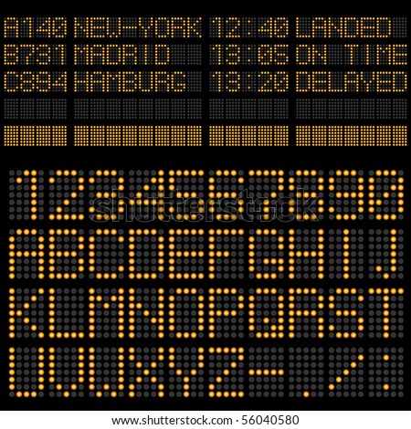 Airport timetable board template – alphabet and figures.