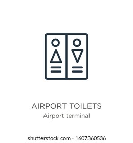 Airport toilets icon. Thin linear airport toilets outline icon isolated on white background from airport terminal collection. Line vector sign, symbol for web and mobile