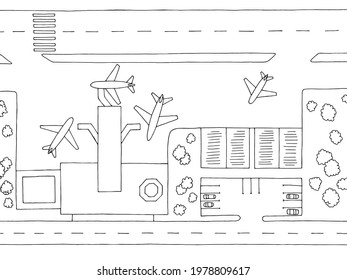 Proyección del plano blanco negro de la vista aérea superior del aeropuerto vector