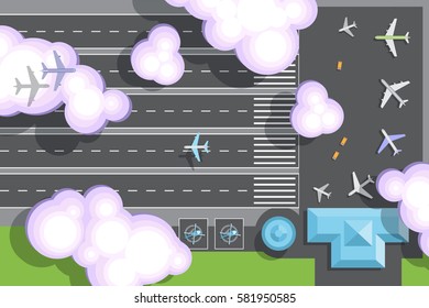 Airport top view.
Vector isolated illustration.