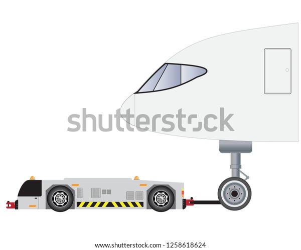 Airport tow truck  with passenger airplane\
vector and\
illustration