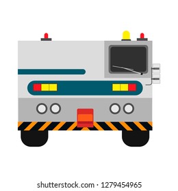 Airport tow truck vector flat front view. Evacuation transportation airplane service rescue