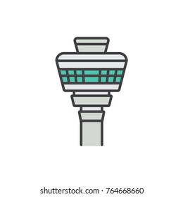 Airport tower flat line colored icon.