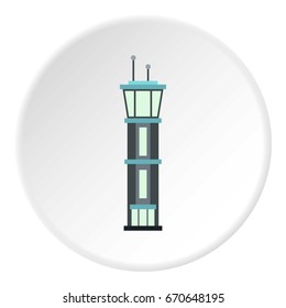 Airport tower icon in flat circle isolated vector illustration for web