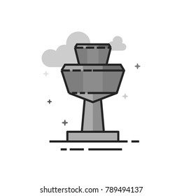 Airport tower icon in flat outlined grayscale style. Vector illustration.