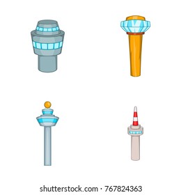 Airport tower icon set. Cartoon set of airport tower vector icons for your web design isolated on white background