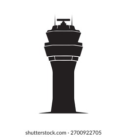 Flughafen-Turm-Symbol Silhouette, Vektorgrafik, flaches Design auf weißem Hintergrund