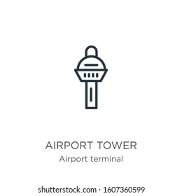 Airport tower icon. Thin linear airport tower outline icon isolated on white background from airport terminal collection. Line vector sign, symbol for web and mobile